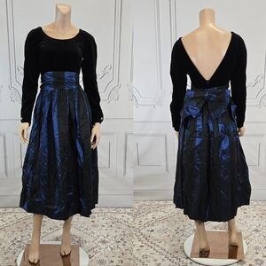 Laura Ashley Vintage 80s 90s Black & Blue Striped Party Prom Dress sz 12